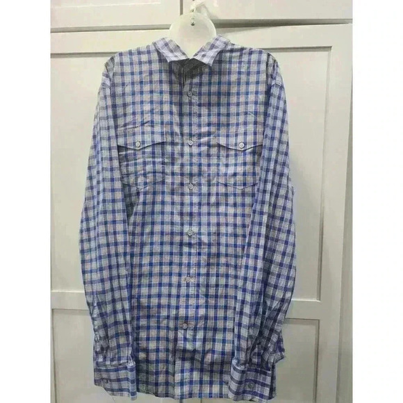 Banana Republic Shirt Adult 2XL XXL Blue Grey Plaid Slim Fit Button Up - Picture 1 of 6